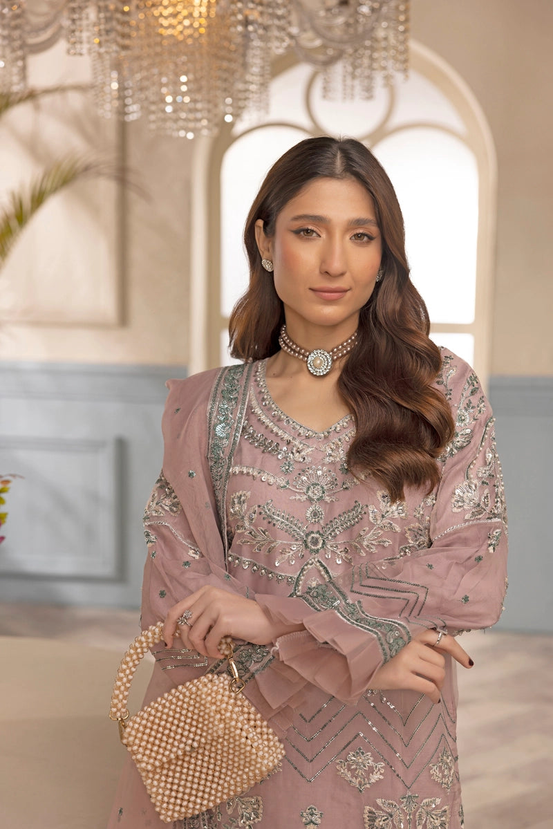 Khoobsurat by Simrans Ladies Designer Organza Party Outfit Pink - Desi Posh