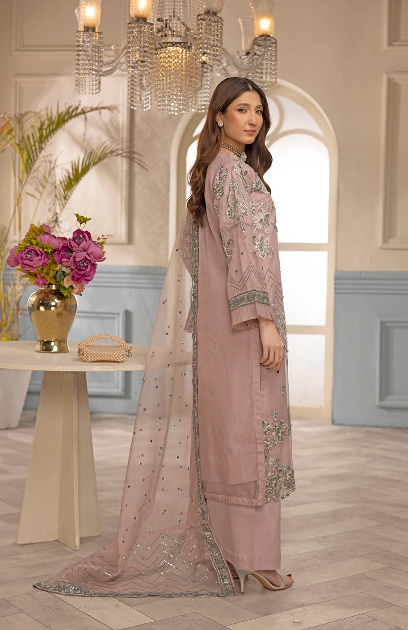 Khoobsurat by Simrans Ladies Designer Organza Party Outfit Pink - Desi Posh