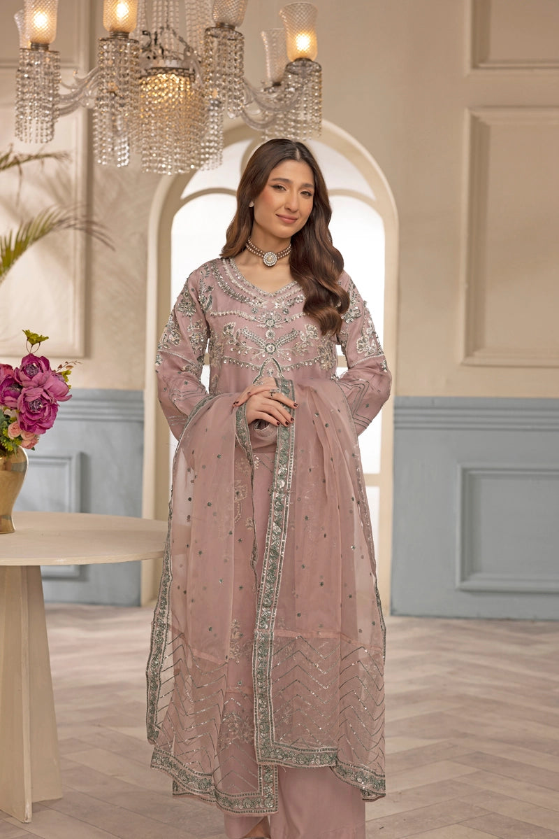 Khoobsurat by Simrans Ladies Designer Organza Party Outfit Pink - Desi Posh