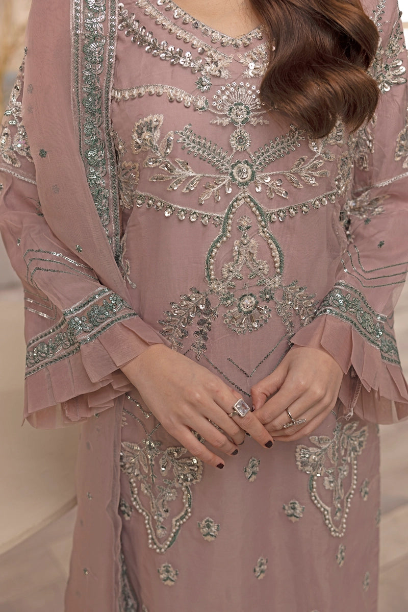Khoobsurat by Simrans Ladies Designer Organza Party Outfit Pink - Desi Posh