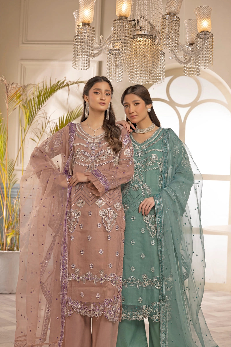 Khoobsurat by Simrans Ladies Designer Organza Party Outfit Green - Desi Posh