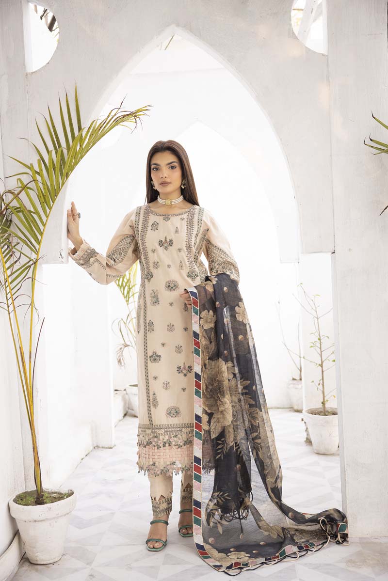 Ivana Luxury Beige Chikan Kari Desi Eid Outfit SCI05 - Desi Posh