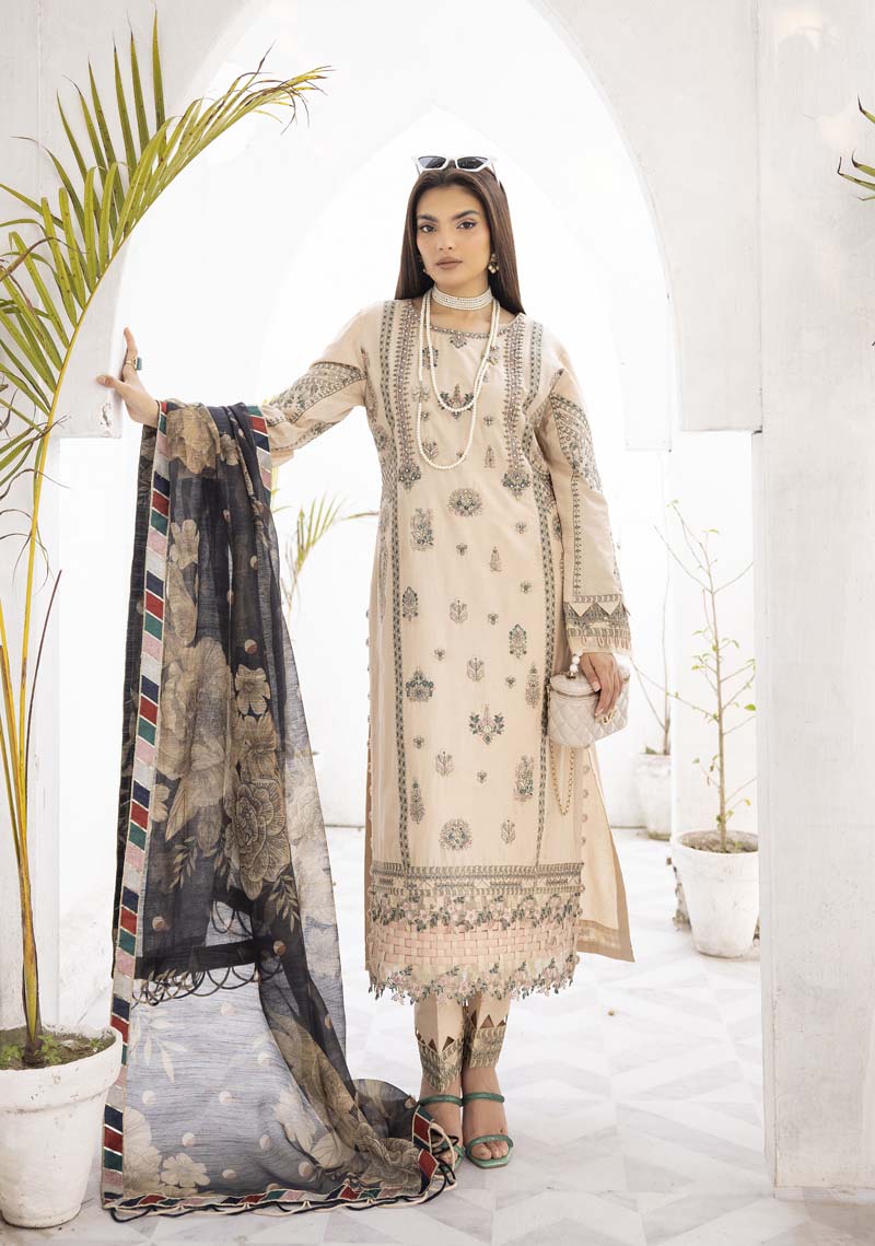 Ivana Luxury Beige Chikan Kari Desi Eid Outfit SCI05 - Desi Posh