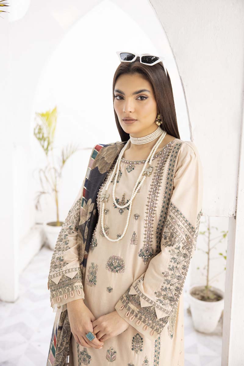 Ivana Luxury Beige Chikan Kari Desi Eid Outfit SCI05 - Desi Posh