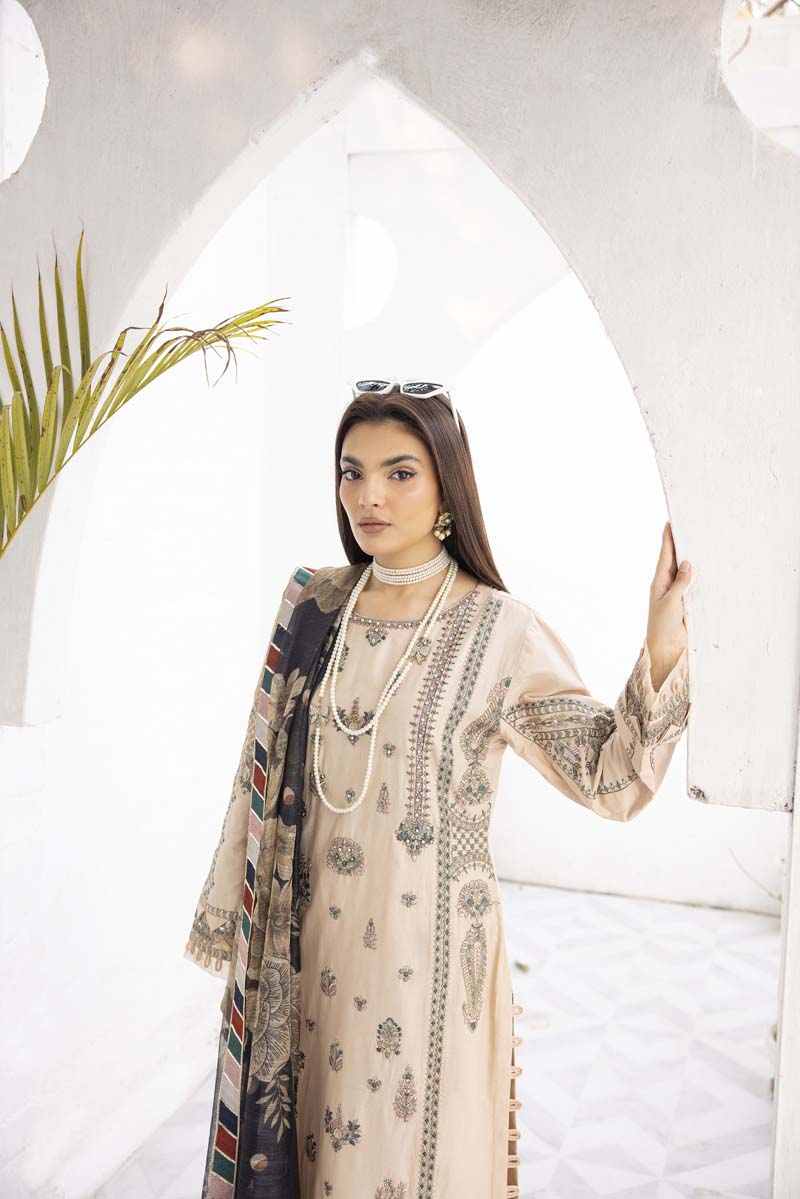 Ivana Luxury Beige Chikan Kari Desi Eid Outfit SCI05 - Desi Posh