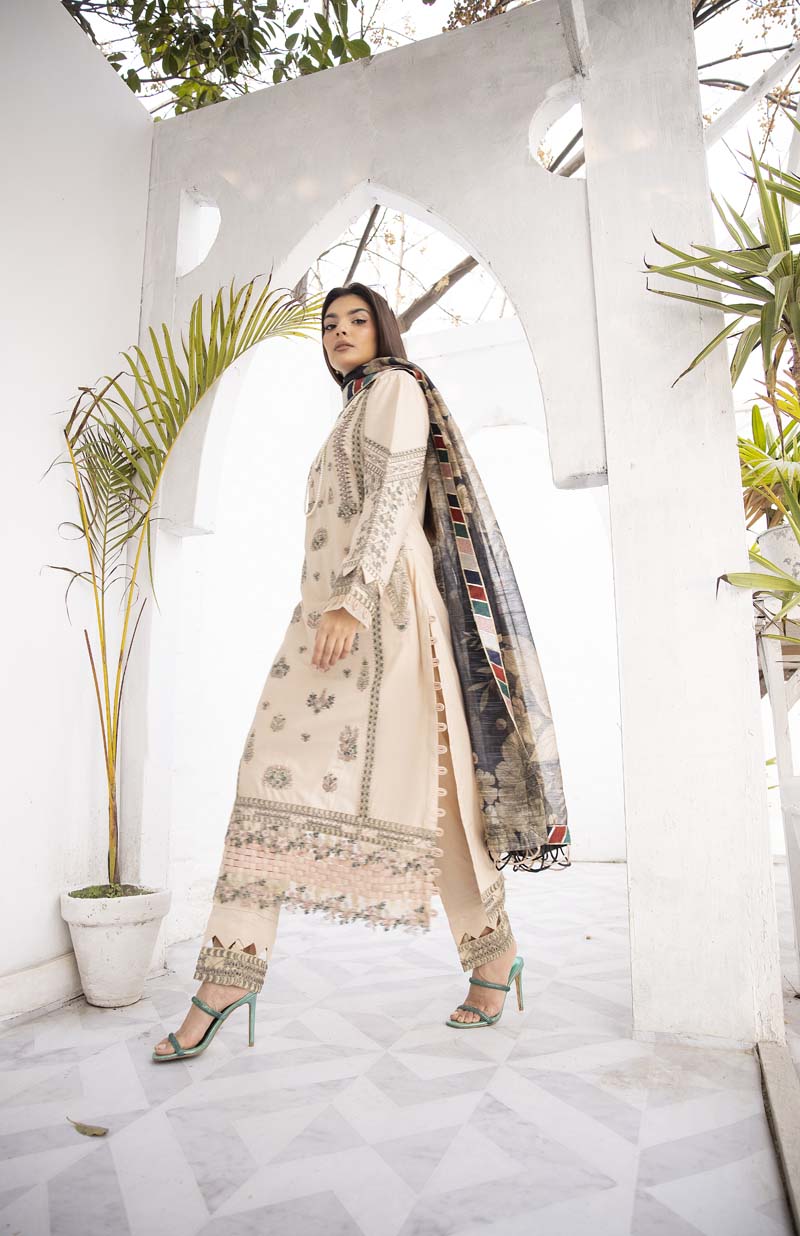 Ivana Luxury Beige Chikan Kari Desi Eid Outfit SCI05 - Desi Posh