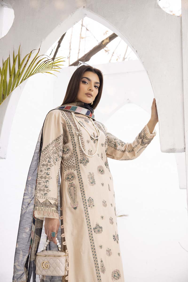 Ivana Luxury Beige Chikan Kari Desi Eid Outfit SCI05 - Desi Posh