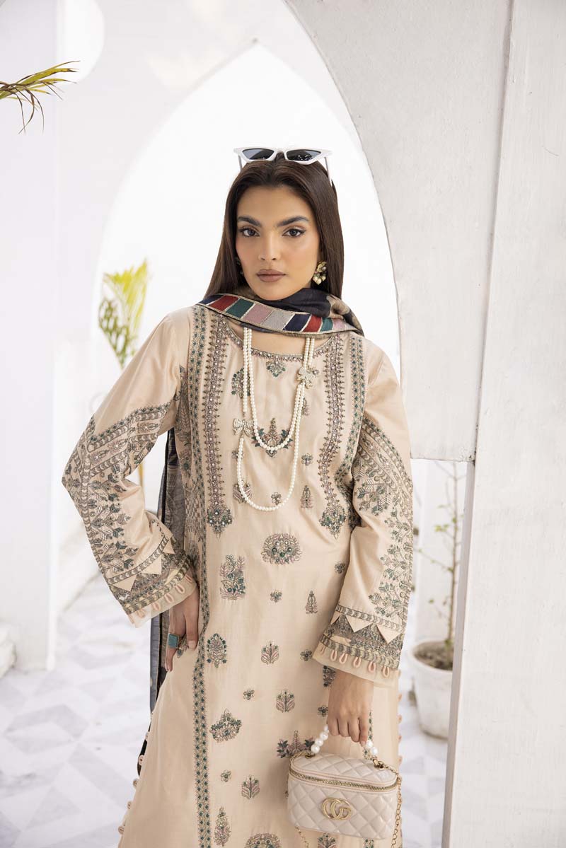 Ivana Luxury Beige Chikan Kari Desi Eid Outfit SCI05 - Desi Posh