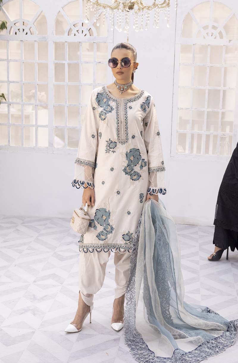 Ivana Luxury Cream Chikan Kari Desi Tulip Salwar Eid Outfit SCI08 - Desi Posh