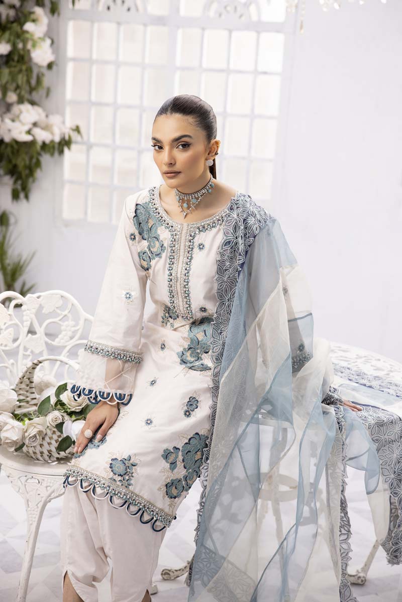 Ivana Luxury Cream Chikan Kari Desi Tulip Salwar Eid Outfit SCI08 - Desi Posh