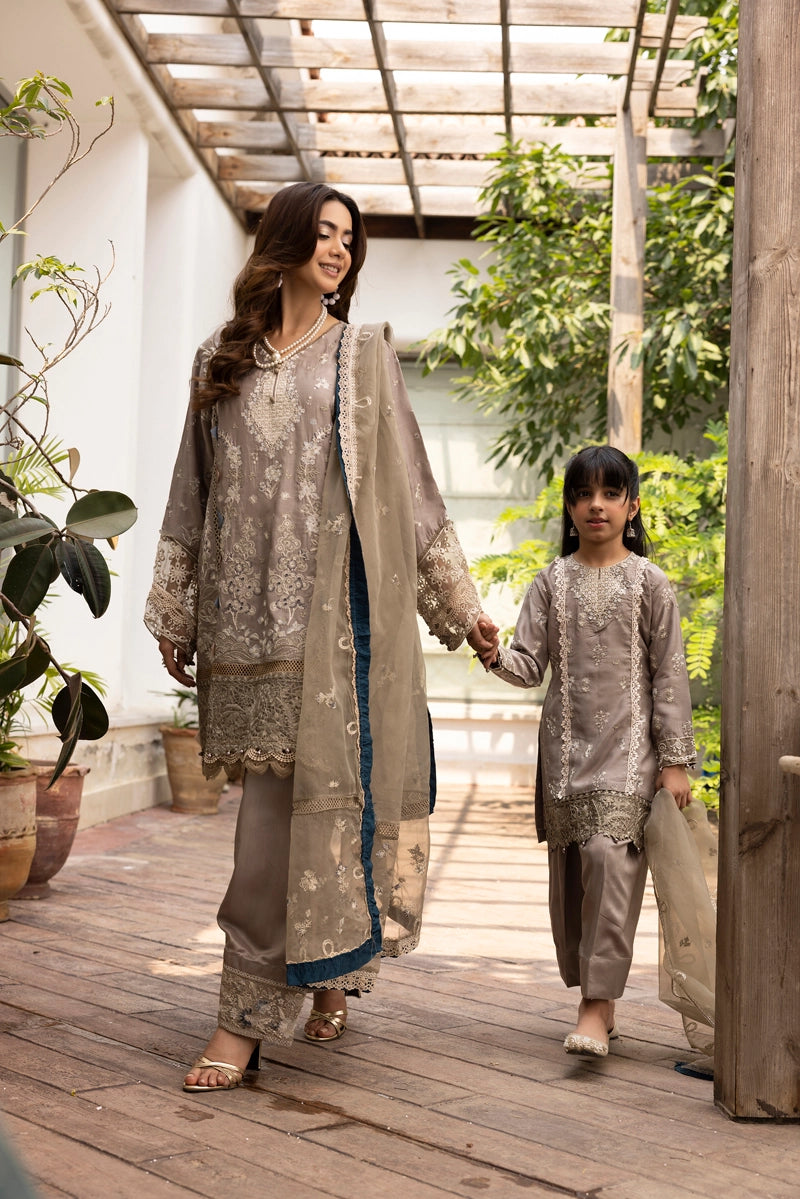 Ivana Mummy & Me Ladies Khaki Embroidered Farshi Salwar Eid Outfit 2503