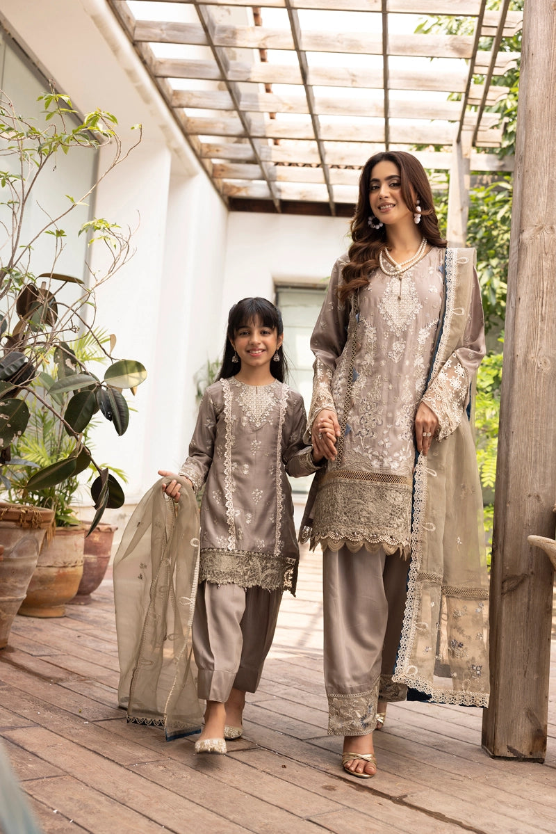 Ivana Mummy & Me Ladies Khaki Embroidered Farshi Salwar Eid Outfit 2503