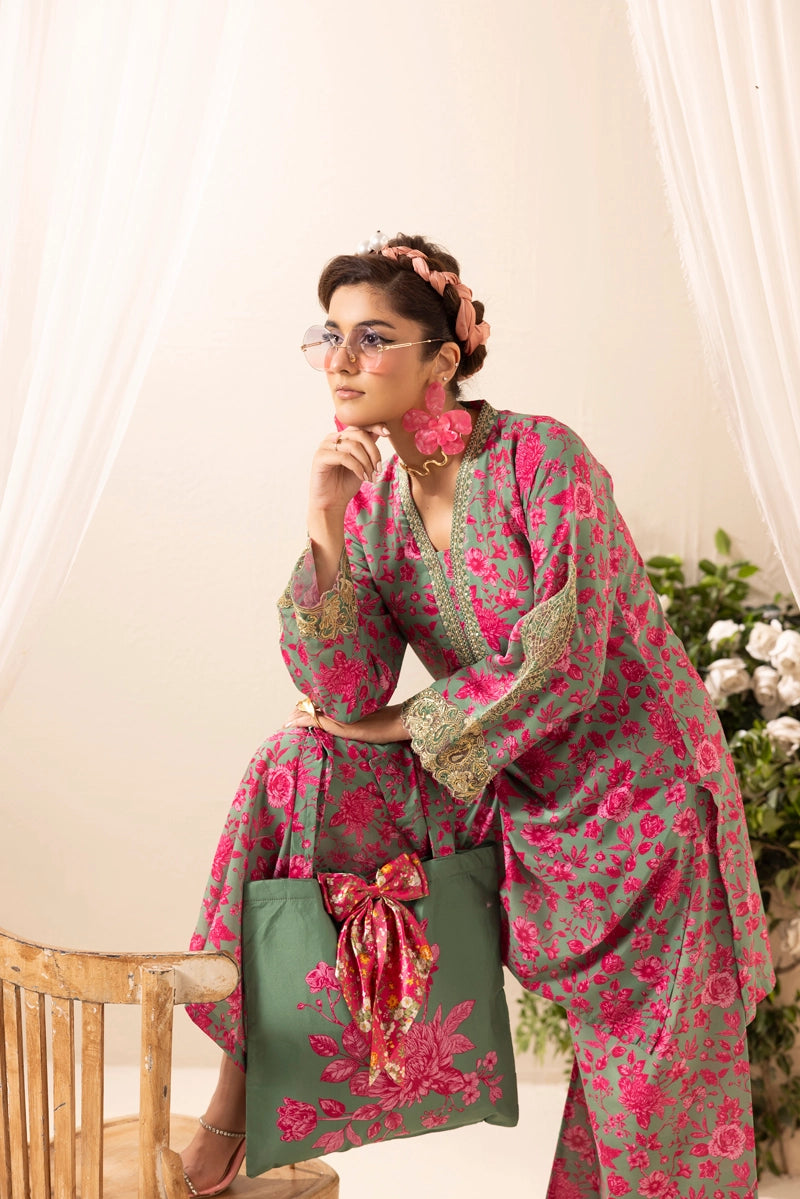 Khaadi Designer Inspired 3 Piece Co-ords Lawn Summer Outfit With Tote Bag