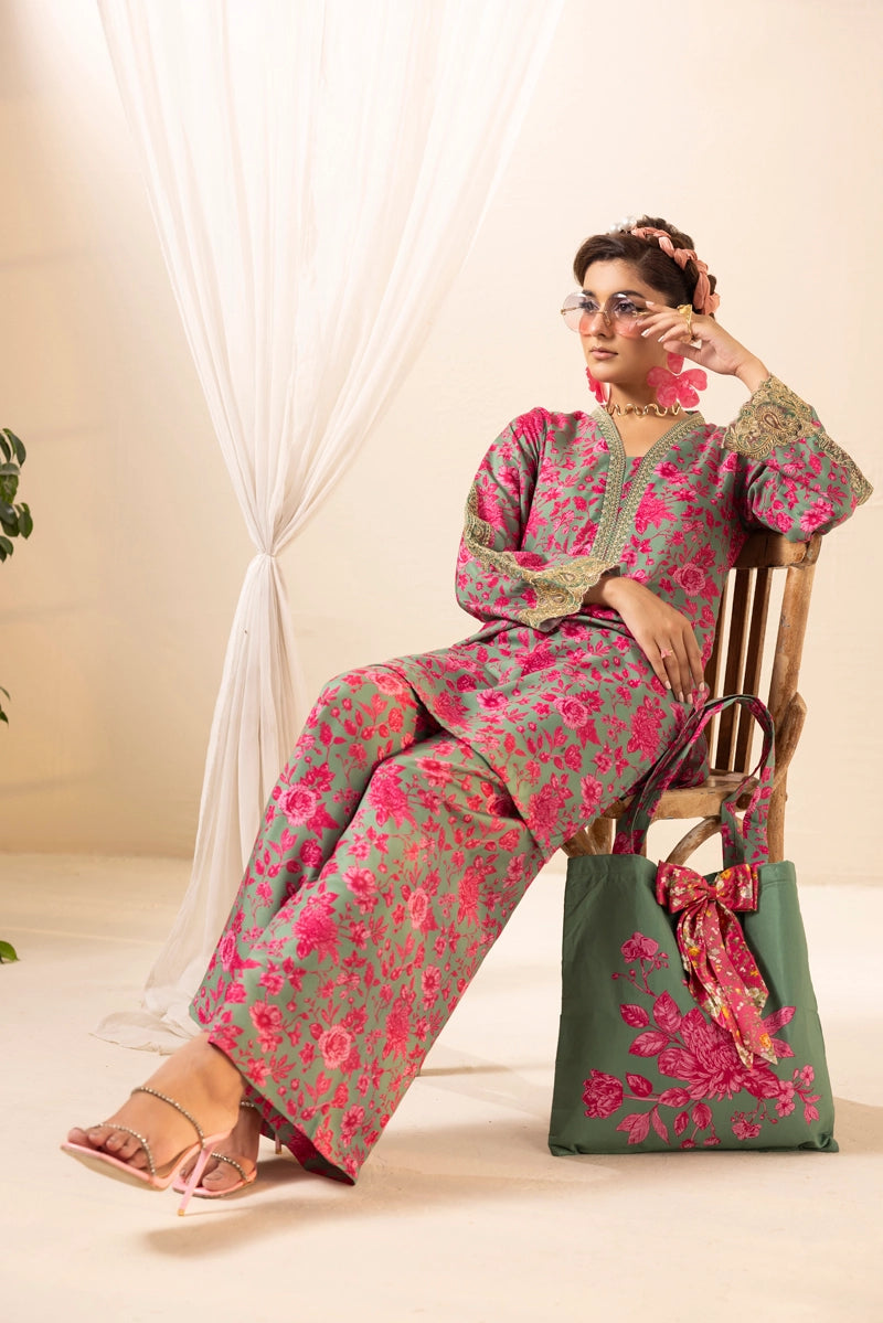 Khaadi Designer Inspired 3 Piece Co-ords Lawn Summer Outfit With Tote Bag