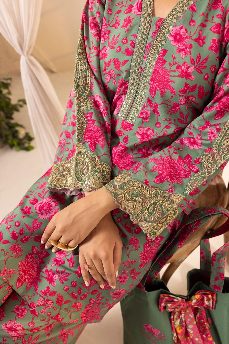 Khaadi Designer Inspired 3 Piece Co-ords Lawn Summer Outfit With Tote Bag