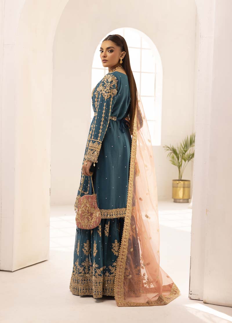 Haris Shakeel Inspired Fully Embroidered 3 Piece Gharara Outfit - Desi Posh