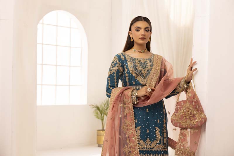 Haris Shakeel Inspired Fully Embroidered 3 Piece Gharara Outfit - Desi Posh