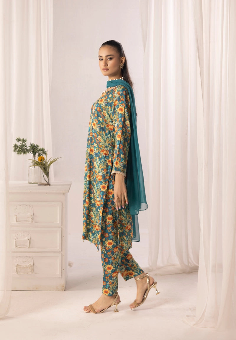 Nakhra 2 Floral Arabic Lawn Suit With Chiffon Dupatta D6