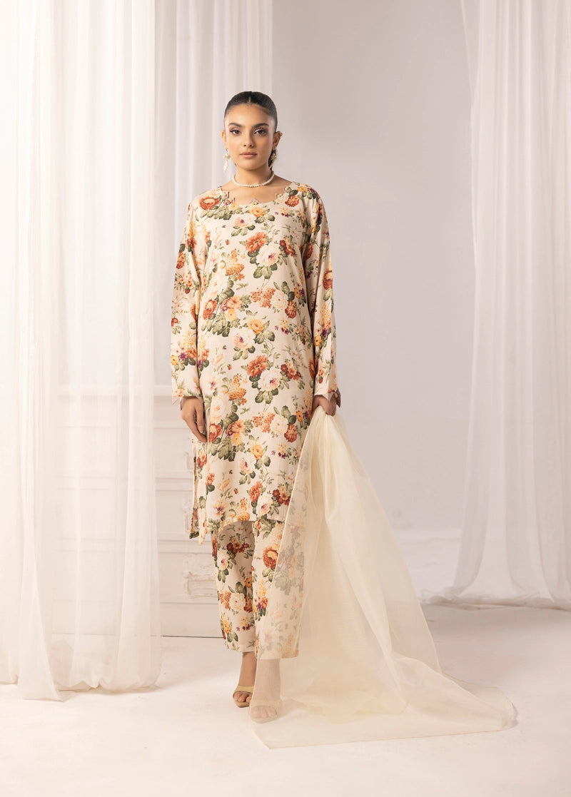Nakhra 2 Floral Arabic Lawn Suit With Chiffon Dupatta D3