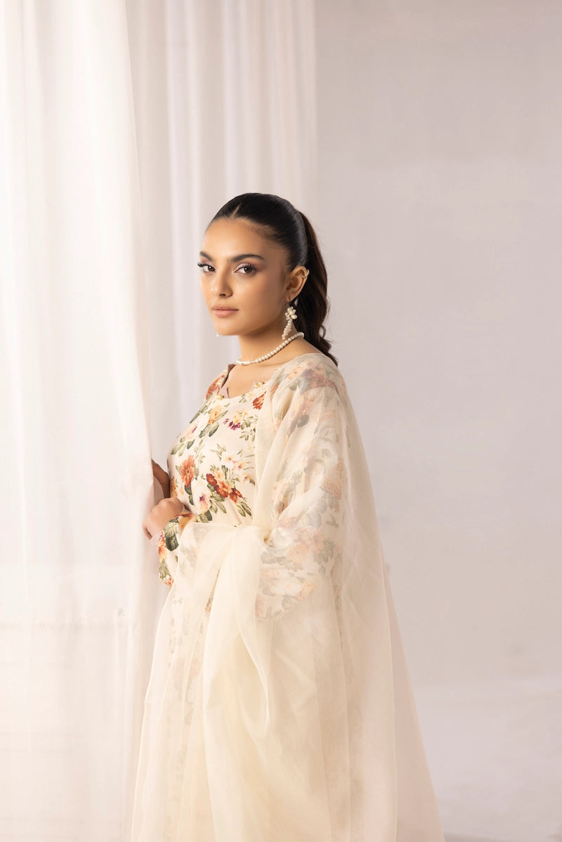 Nakhra 2 Floral Arabic Lawn Suit With Chiffon Dupatta D3