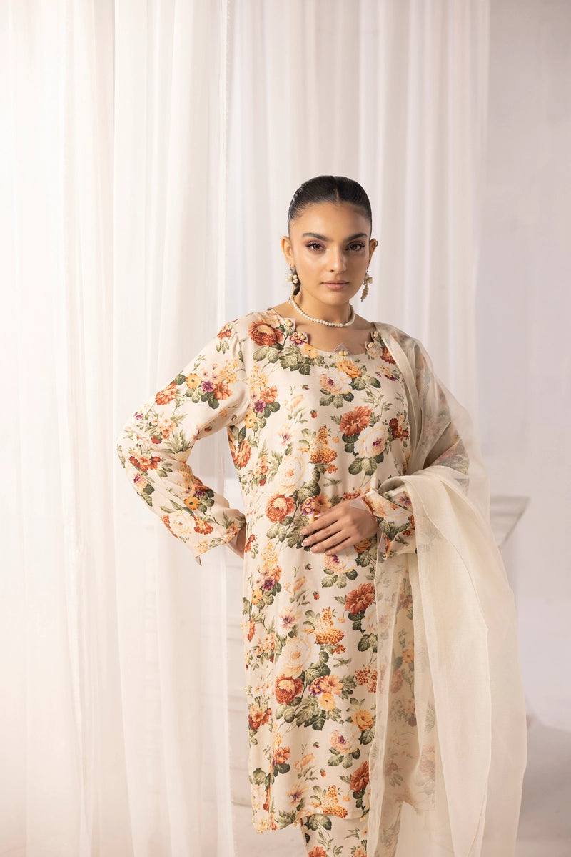 Nakhra 2 Floral Arabic Lawn Suit With Chiffon Dupatta D3