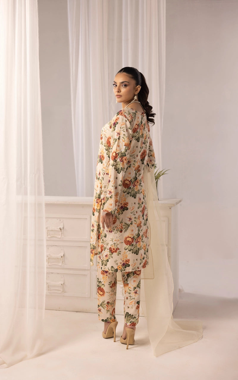 Nakhra 2 Floral Arabic Lawn Suit With Chiffon Dupatta D3
