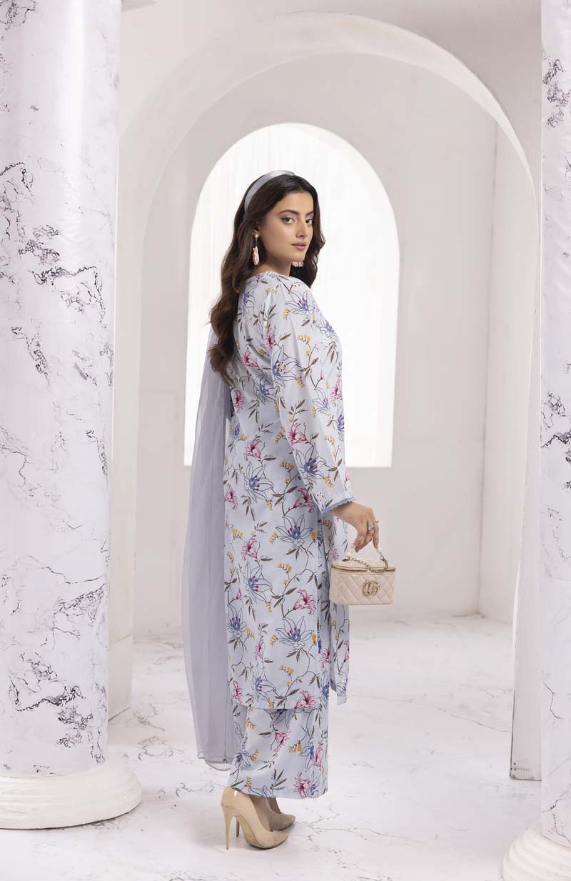S Prints Viscose 3 Piece Chikan Kari Suit With Palazzo Trousers PLPS10