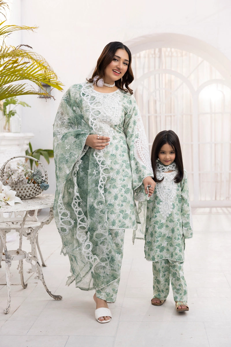 Ethnic Inspired Mummy & Me Kids 3 Piece Outfit Green - Desi Posh