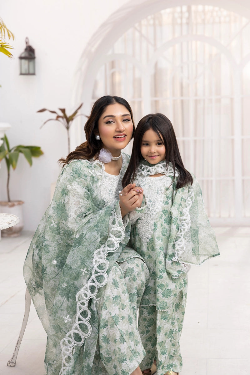 Ethnic Inspired Mummy & Me Ladies 3 Piece Outfit Green - Desi Posh