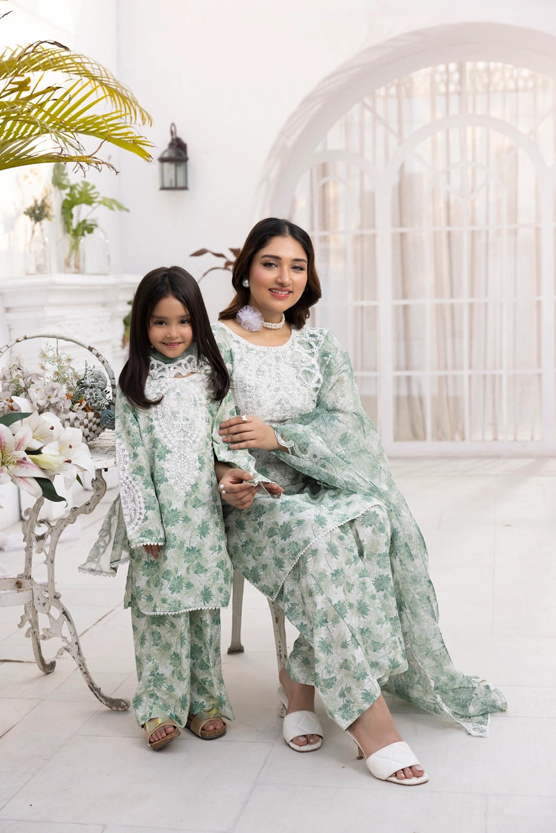Ethnic Inspired Mummy & Me Ladies 3 Piece Outfit Green - Desi Posh
