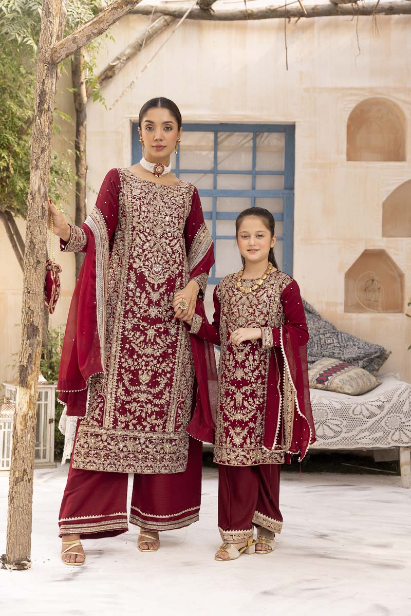 Nureh Mother & Daughter Maroon Ladies Wedding Palazzo Oufit