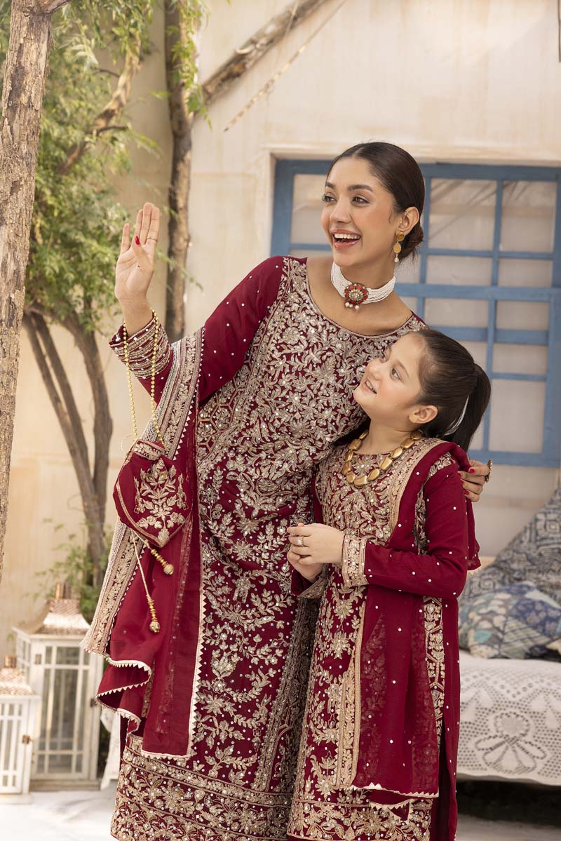 Nureh Mother & Daughter Maroon Ladies Wedding Palazzo Oufit