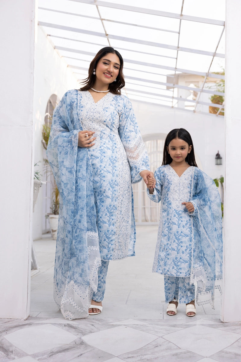 Ethnic Inspired Mummy & Me Kids 3 Piece Outfit Blue - Desi Posh