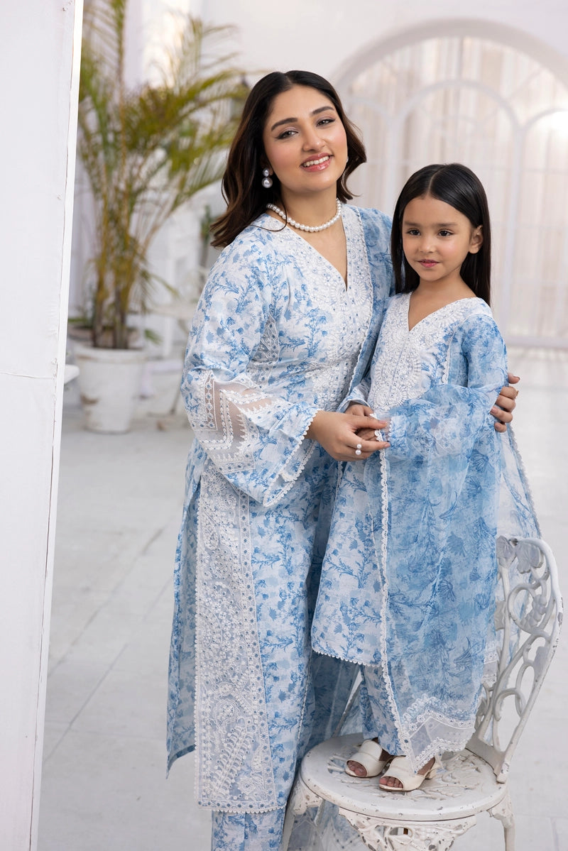 Ethnic Inspired Mummy & Me Kids 3 Piece Outfit Blue - Desi Posh