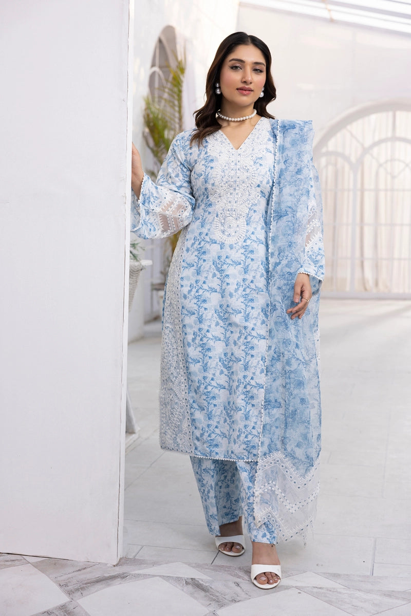 Ethnic Inspired Mummy & Me Ladies 3 Piece Outfit Blue - Desi Posh