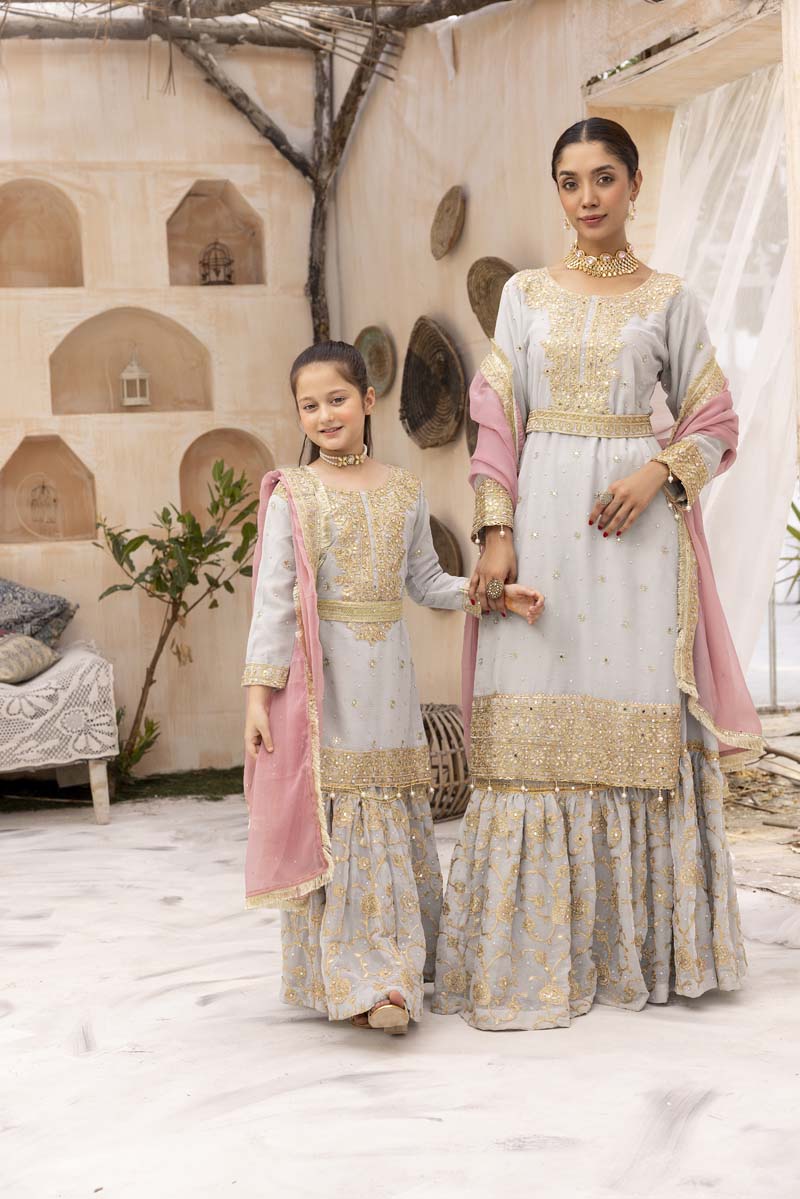 Nureh Mother & Daughter Mint Ladies Wedding Farshi Gharara Oufit