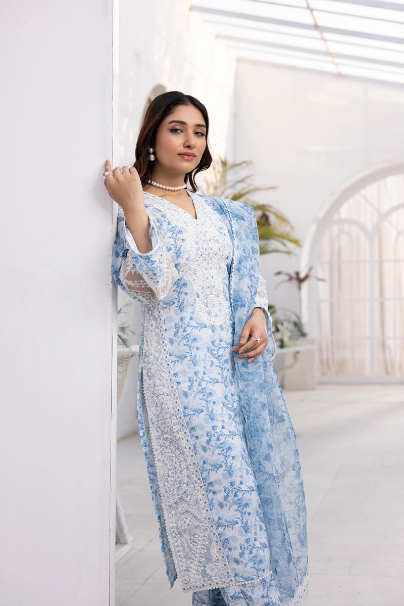 Ethnic Inspired Mummy & Me Ladies 3 Piece Outfit Blue - Desi Posh
