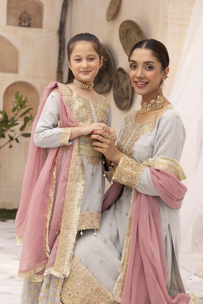 Nureh Mother & Daughter Mint Ladies Wedding Farshi Gharara Oufit