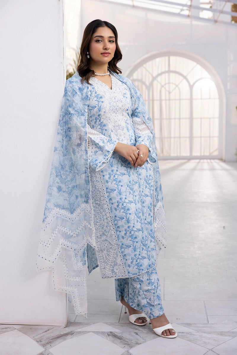 Ethnic Inspired Mummy & Me Ladies 3 Piece Outfit Blue - Desi Posh