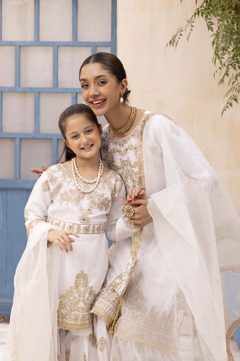 Nureh Mother & Daughter White Kids Gharara Oufit