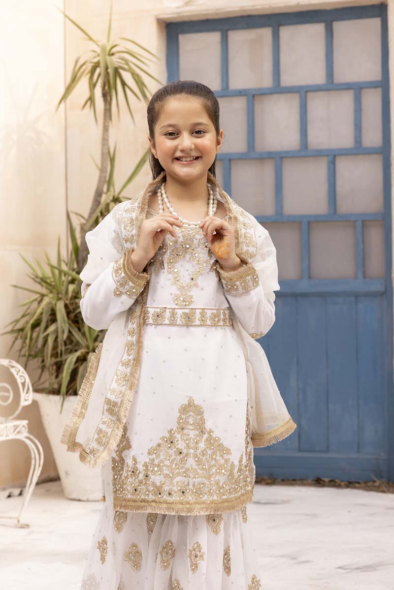 Nureh Mother & Daughter White Kids Gharara Oufit