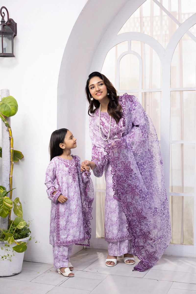 Ethnic Inspired Mummy & Me Ladies 3 Piece Outfit Lilac - Desi Posh