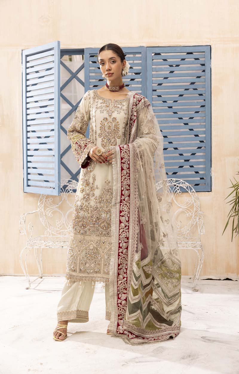 Imrozia Premium Inspired Embroidered 3 Piece Mint Green Wedding Outfit - Desi Posh