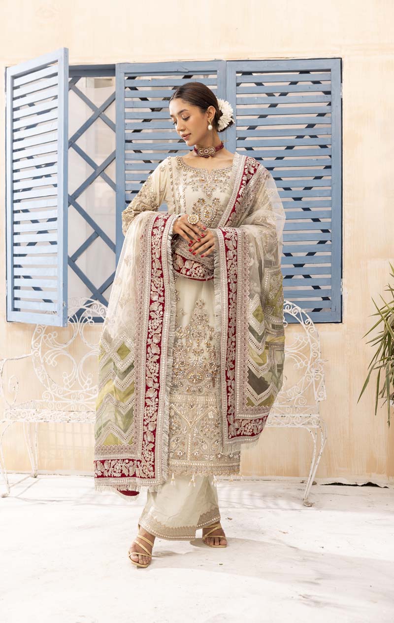 Imrozia Premium Inspired Embroidered 3 Piece Mint Green Wedding Outfit - Desi Posh