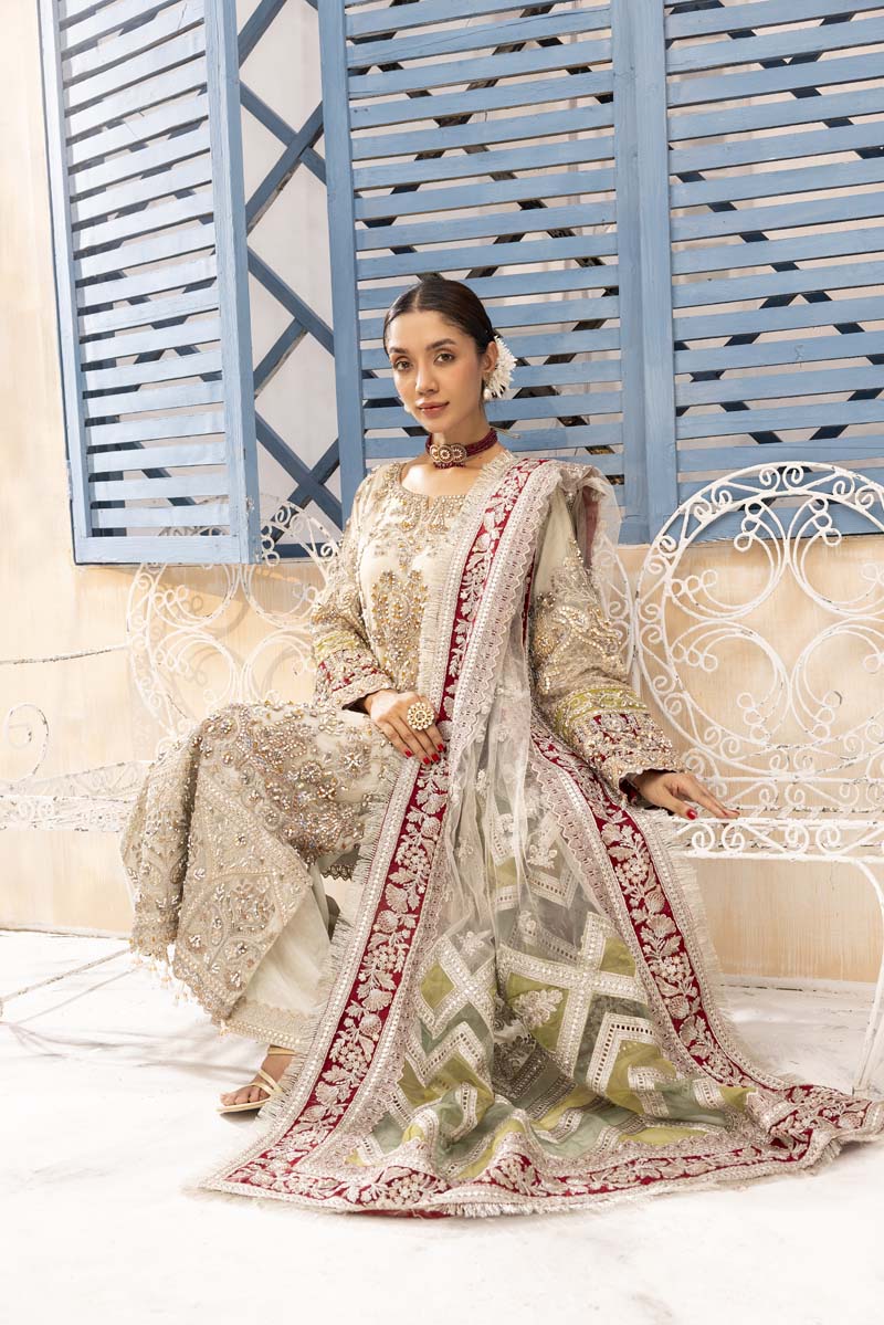 Imrozia Premium Inspired Embroidered 3 Piece Mint Green Wedding Outfit - Desi Posh