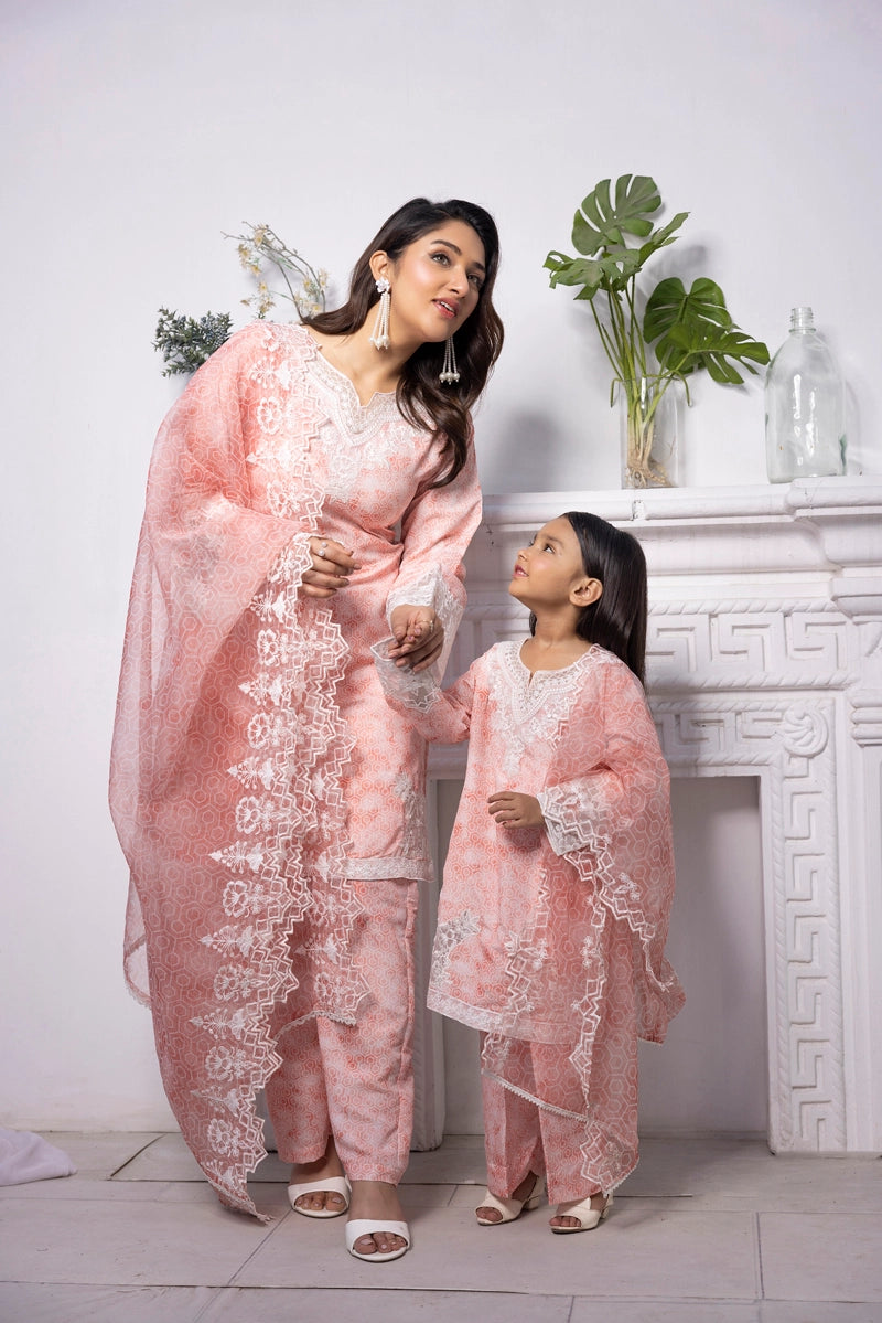 Ethnic Inspired Mummy & Me Ladies 3 Piece Outfit Peachy Pink - Desi Posh