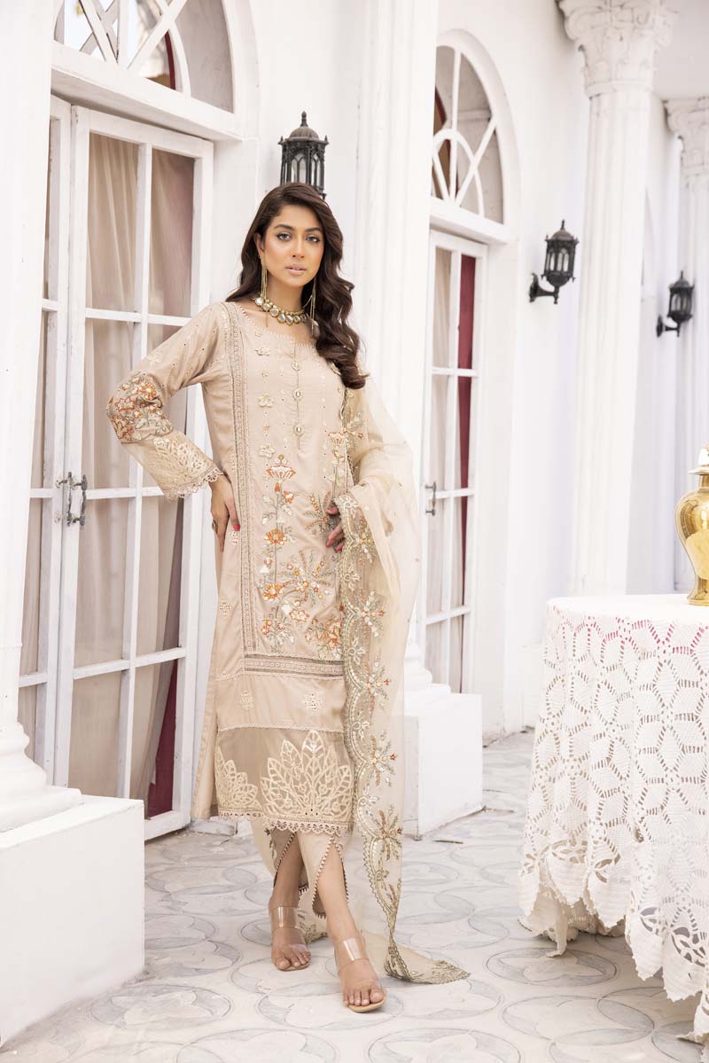 Maria B Sateen Inspired 3 Piece Linen Outfit CST-712 - Desi Posh