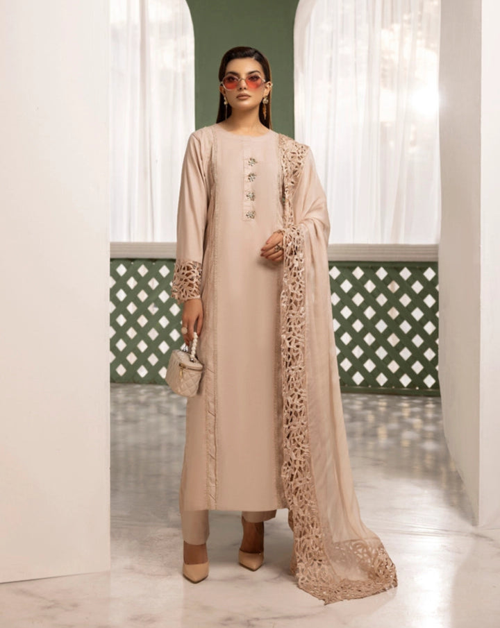 Nakhra Premium Cotton Ladies Desi Eid Outfit BEF05 Beige - Desi Posh