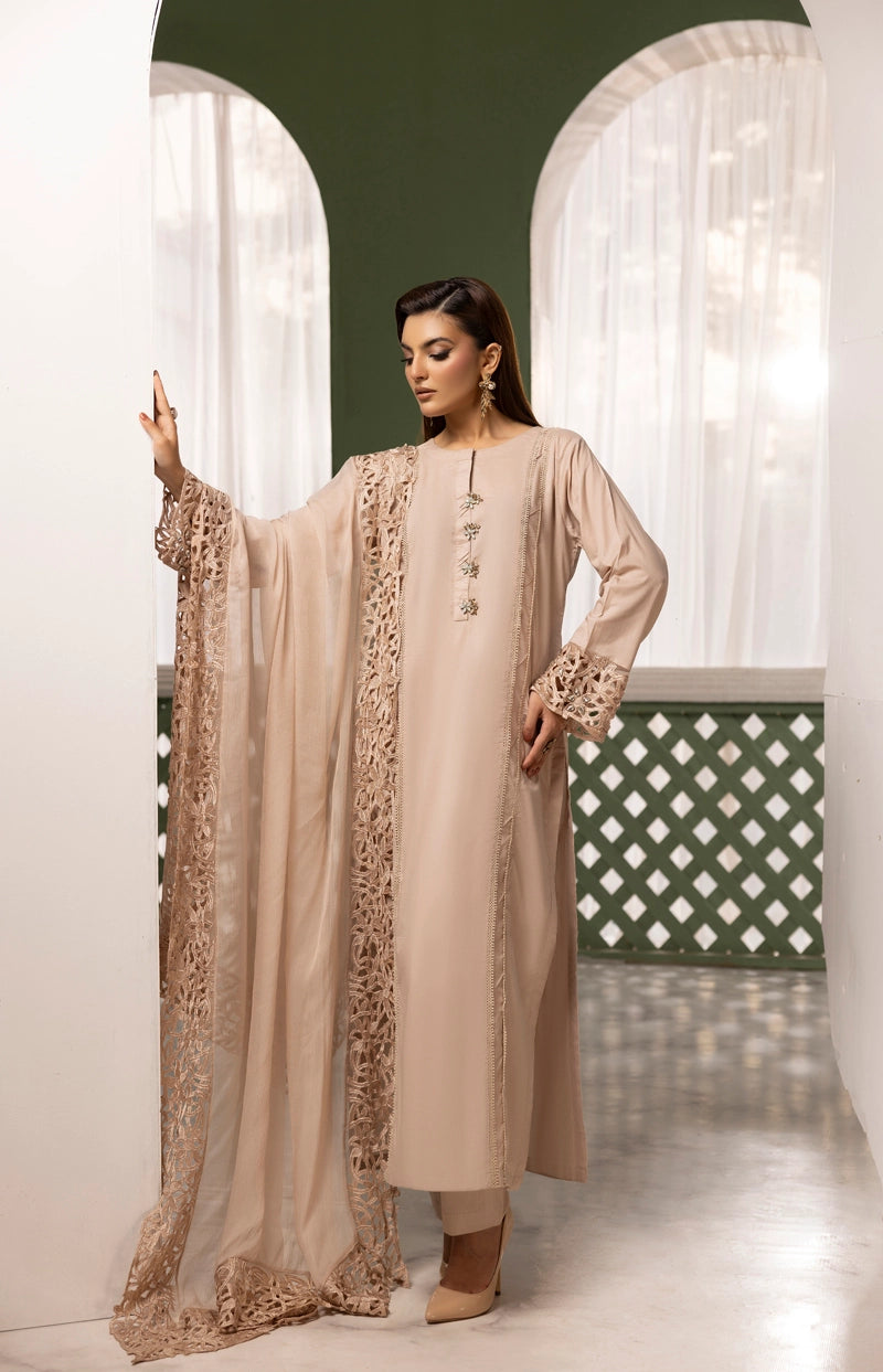 Nakhra Premium Cotton Ladies Desi Eid Outfit BEF05 Beige - Desi Posh