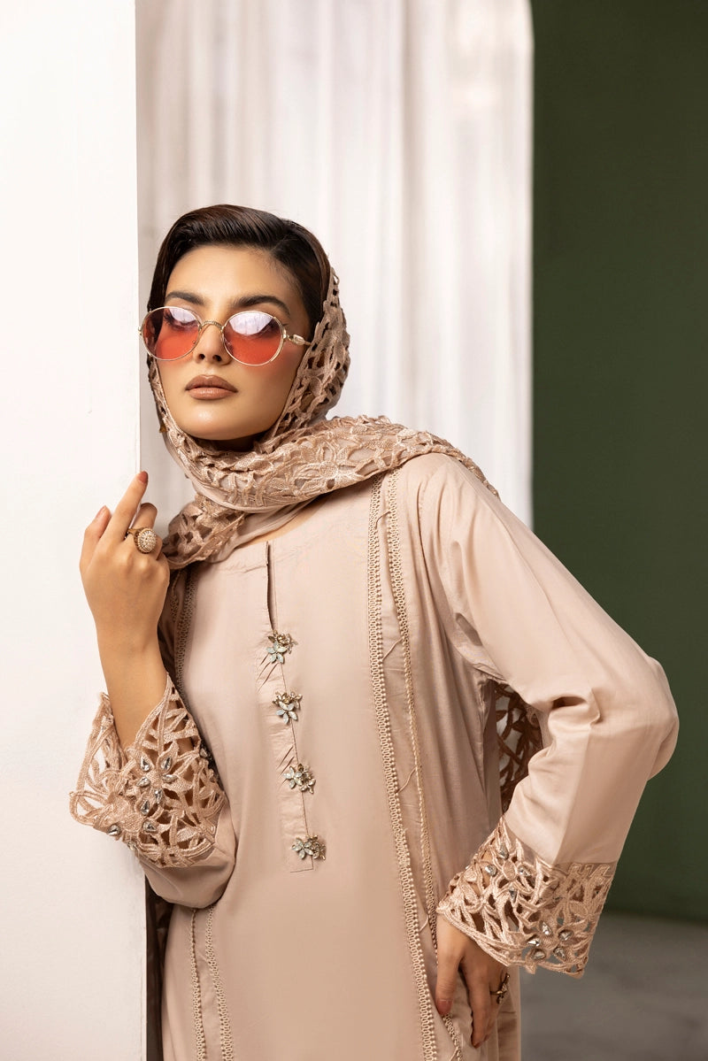 Nakhra Premium Cotton Ladies Desi Eid Outfit BEF05 Beige - Desi Posh